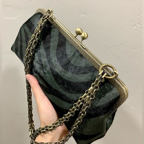 Handmade Real Hair-on-horsehide Leather Kisslock Clutch/Shoulder Bag/Crossbody